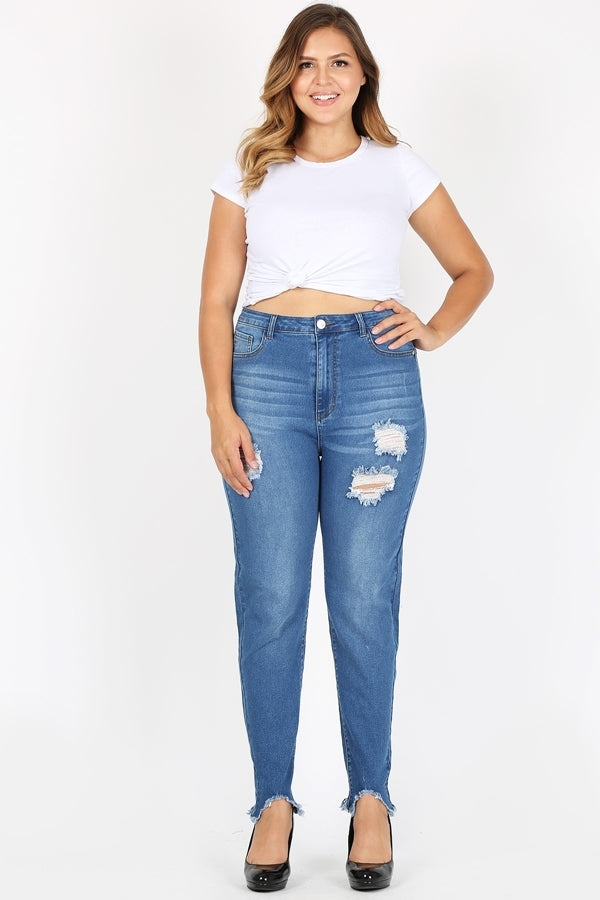 Plus Size High Waist Ripped Skinny Jeans JBBA-820