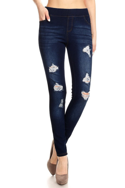Mid-rise distressed pull-on Jeggings jeans (JV-3955)