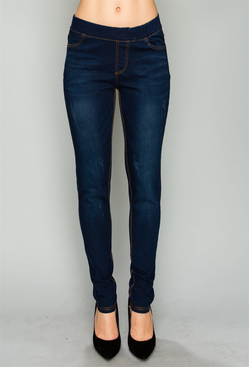 Mid-rise distressed pull-on Jeggings jeans (JV-3983)
