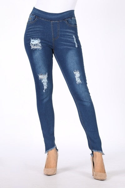 Mid-rise Distressed Denim Jeggings JVE-7205