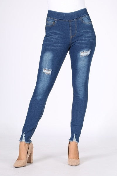 Mid-rise Distressed Denim Jeggings JVE1003-MED-BL