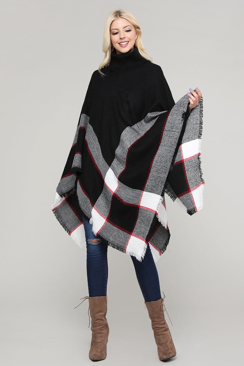 Women Pull over color-blocked poncho KT2001-Black