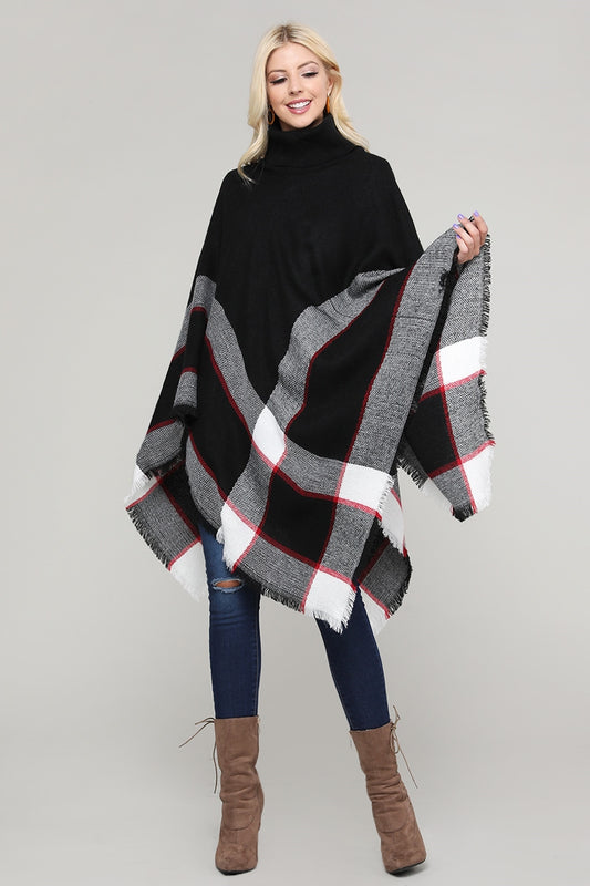 Women Pull over color-blocked poncho KT2001-Black
