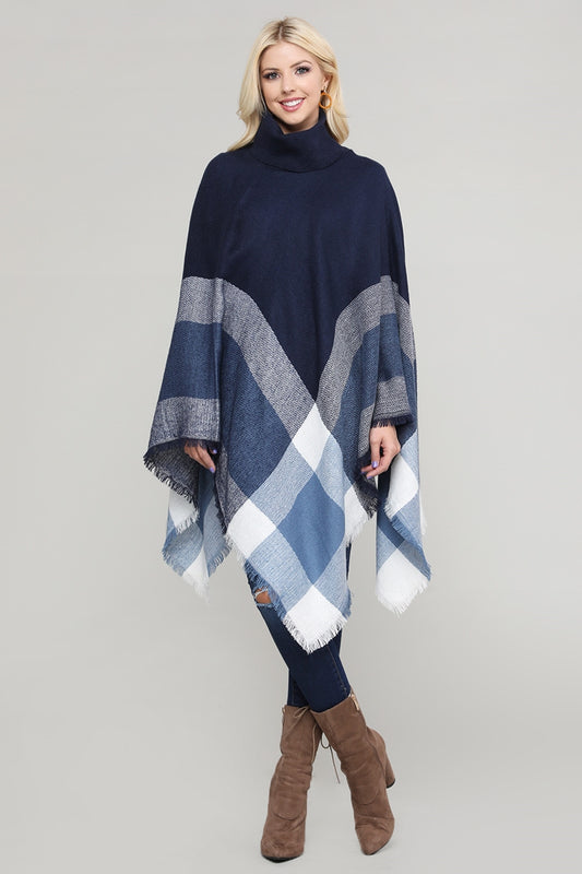 Women Pull over color-blocked poncho KT2001-Navy