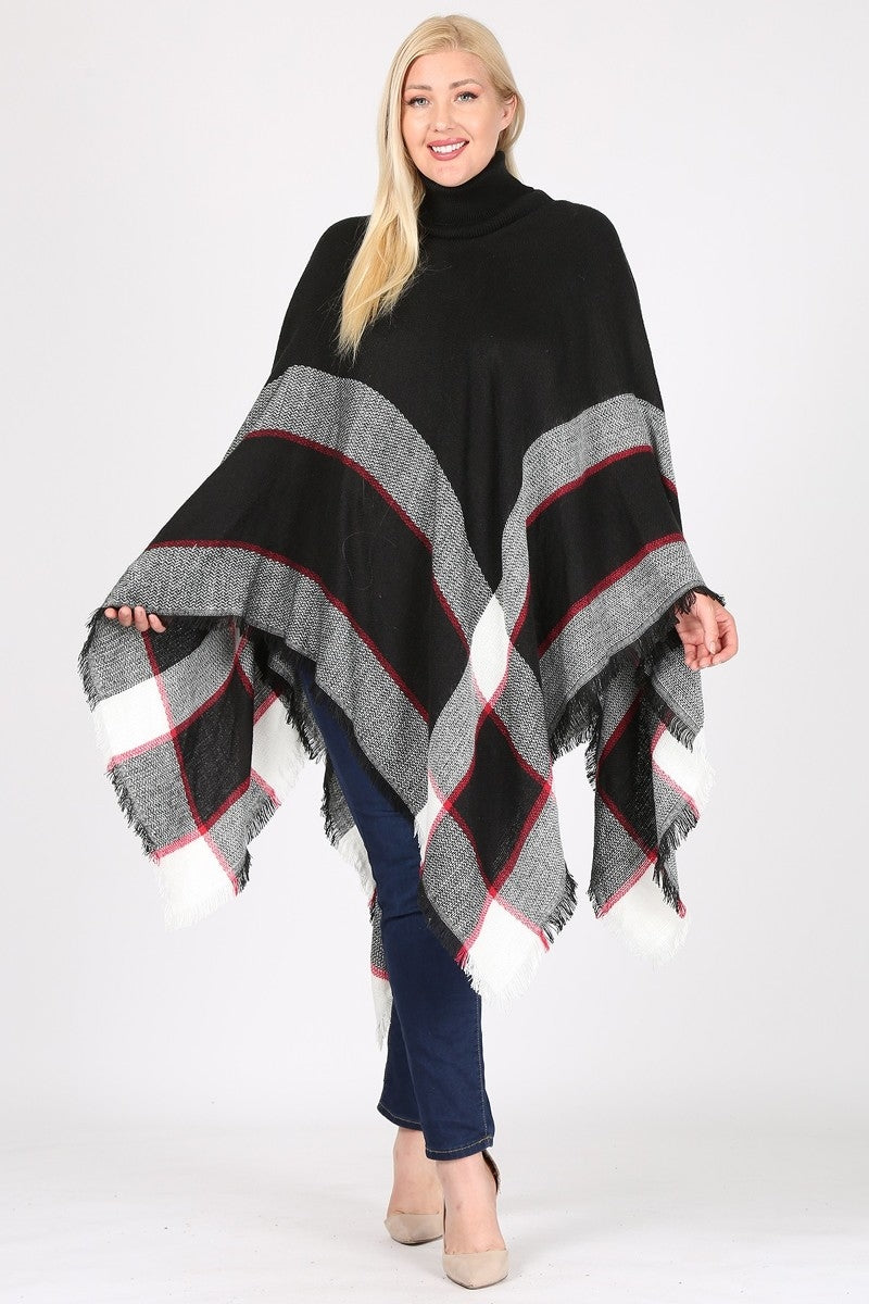 Plus Size Pull over Poncho KT2001P-Black