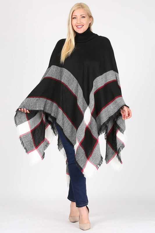 Plus Size Pull over Poncho KT2001P-Black