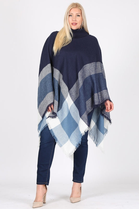Plus Size Pull over Poncho KT2001P-Navy