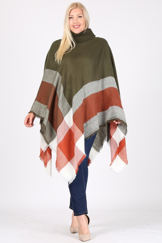 Plus Size Pull over Poncho KT2001P-Olive