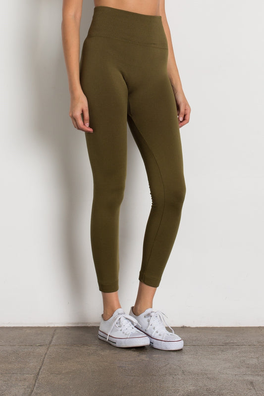 High-Waist Fleece Leggings-LGHA-101-OLive