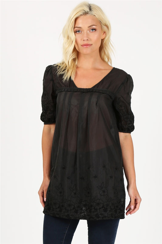 Woven Floral Short Dress M6109-BLACK