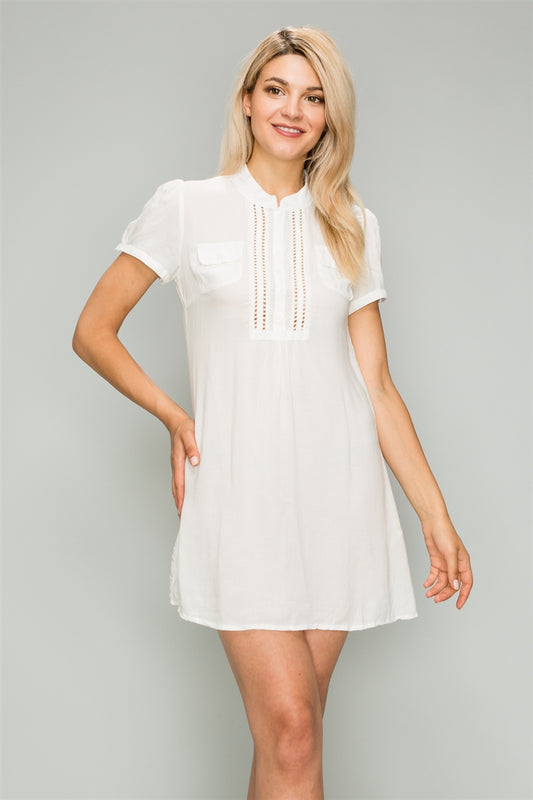 WOVEN Button Up Short Dress-M6378-Off-Wth