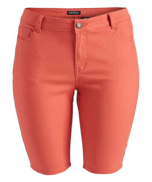 Plus Size color twill Bermuda pants - NBB-108-Coral