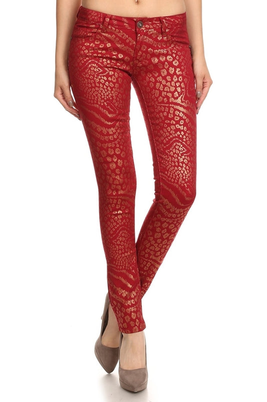 Club Wear Leopard Metallic Print Pants NSP-509-Burgundy