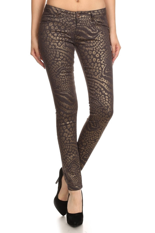 Club Wear Leopard Metallic Print Pants NSP-509-Charcoal