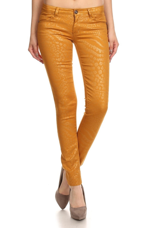 Club Wear Leopard Metallic Print Pants NSP-509-Mustard