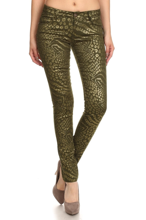 Club Wear Leopard Metallic Print Pants NSP-509-Olive