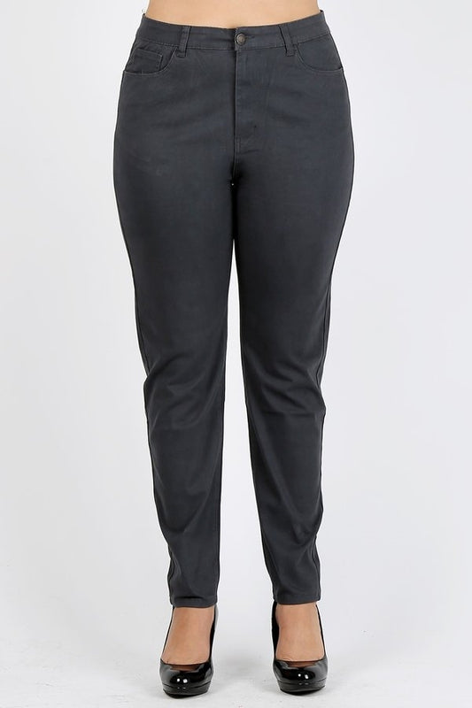 Plus Size colored High Waist Twill pants NSPB-801-Charcoal