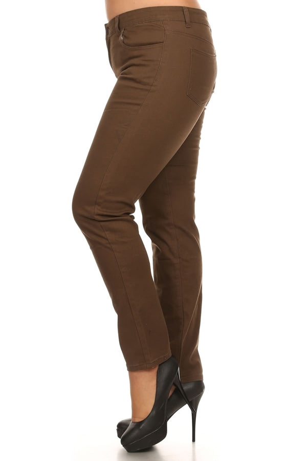 Plus Size Cotton Stretch Pants NSPB107-Brown