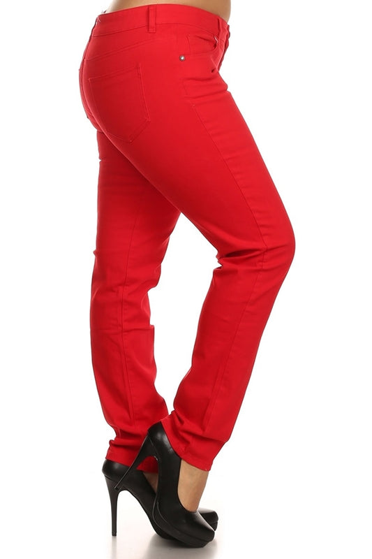 Plus Size Cotton Stretch Pants NSPB107-Red