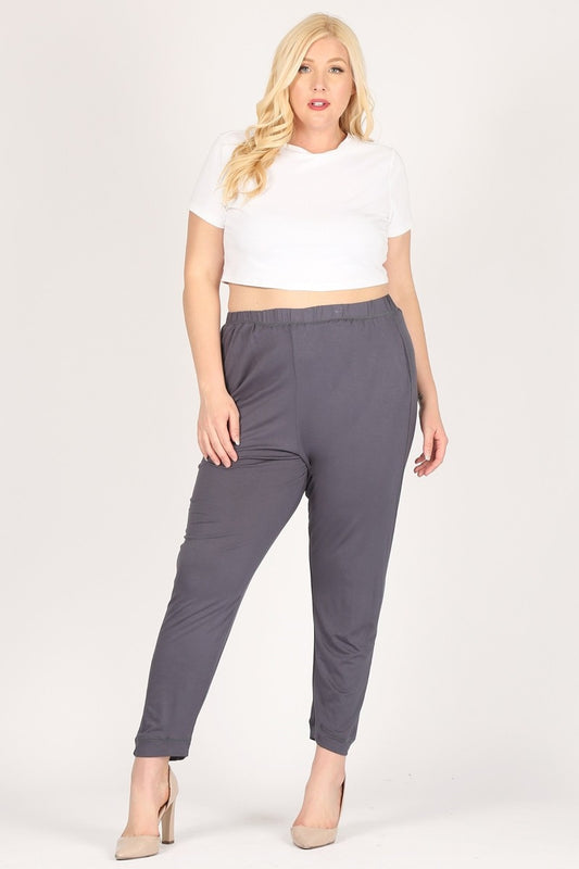 High Waist Plus size relaxed fit pants 87001X-Charcoal