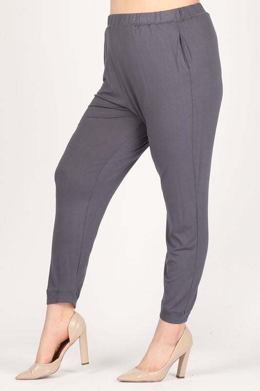 High Waist Plus size relaxed fit pants 87001X-Charcoal