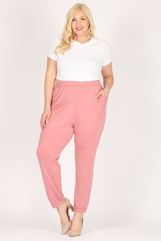 High Waist Plus size relaxed fit pants 87001X-Mauve
