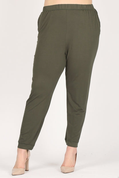 High Waist Plus size relaxed fit pants 87001X-Olive