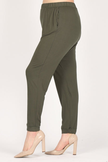 High Waist Plus size relaxed fit pants 87001X-Olive