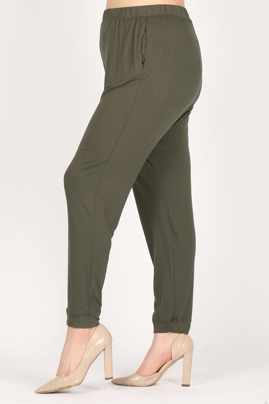 High Waist Plus size relaxed fit pants 87001X-Olive