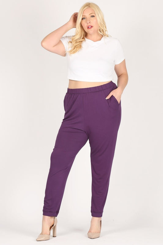 High Waist Plus size relaxed fit pants 87001X-Plum