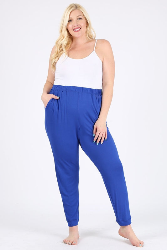 High Waist Plus size relaxed fit pants 87001X-Royal