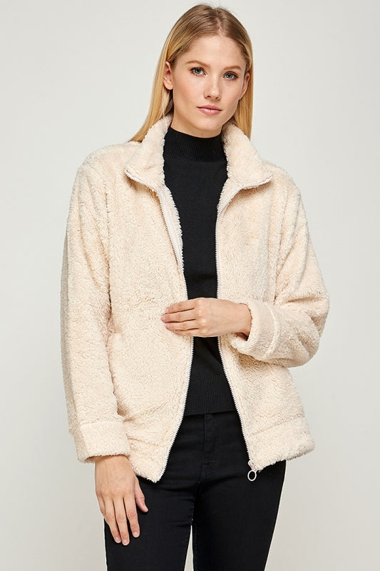 Faux Fur Teddy Bear Zip Up Jacket PJJ-002-Cream