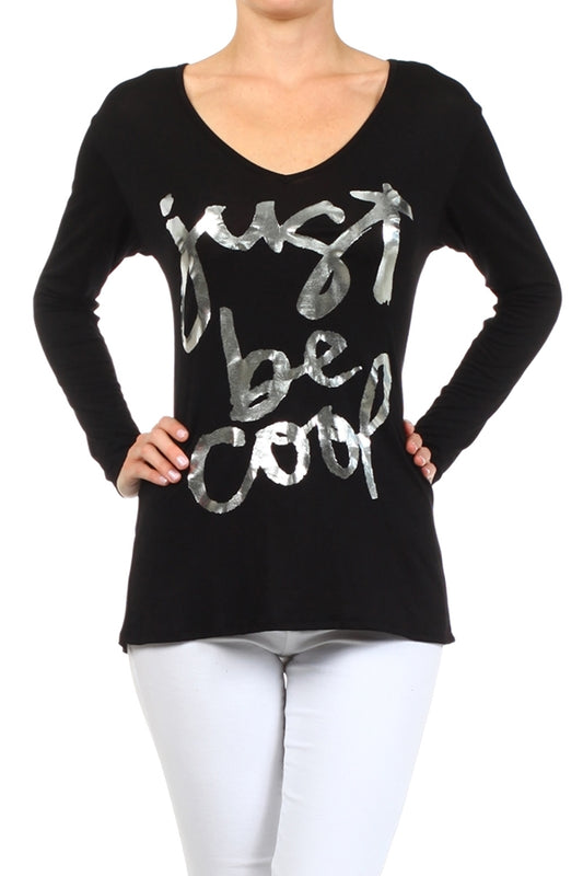 Wholesale V-neck Screen Printed Top PRR-8264-Black