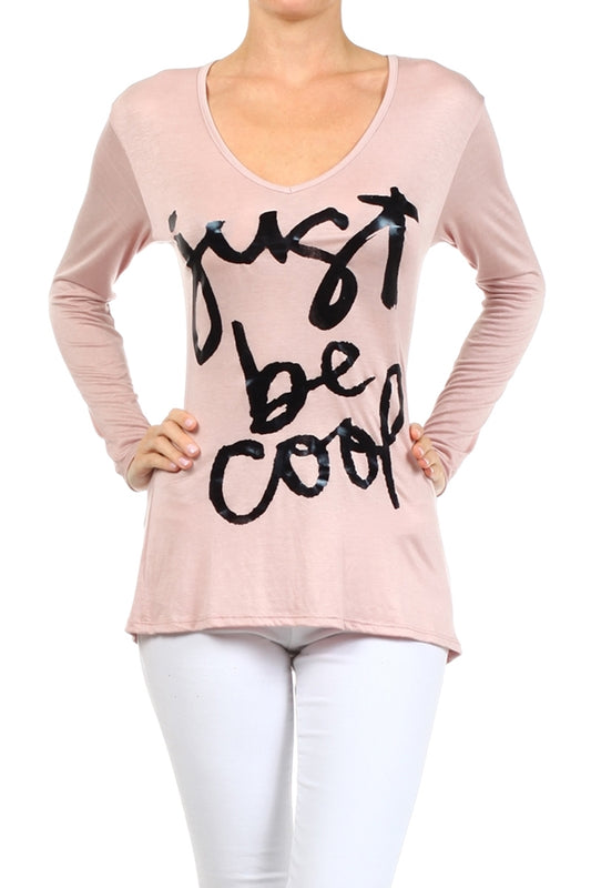 Wholesale V-neck Screen Printed Top PRR-8264-Pink