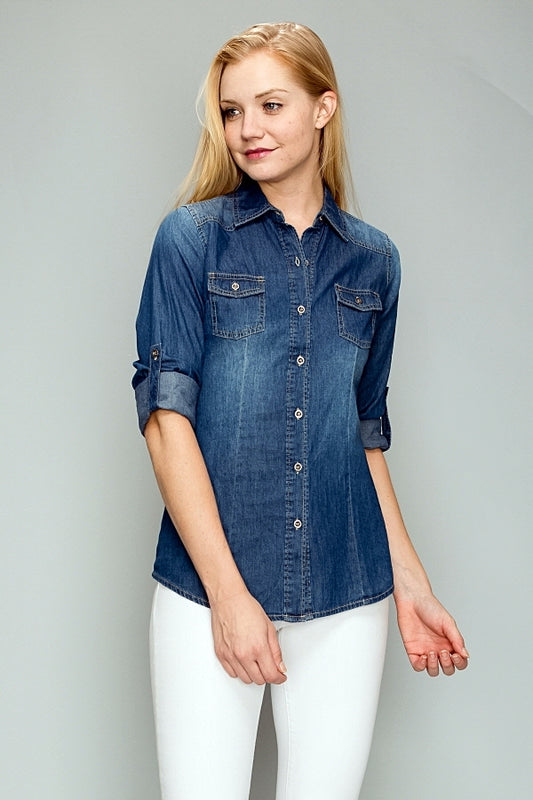 American Blue - Denim top S-7005-Dark Blue