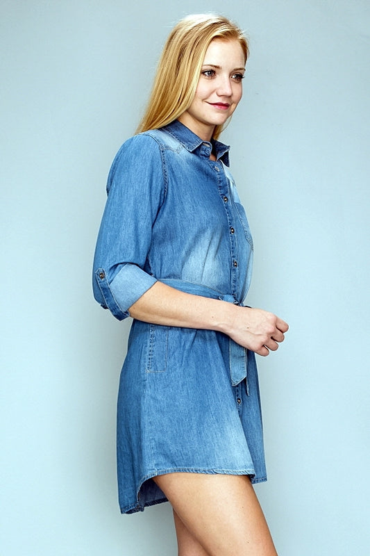 American Blue - Denim Dress S-7010-Mid-Blue