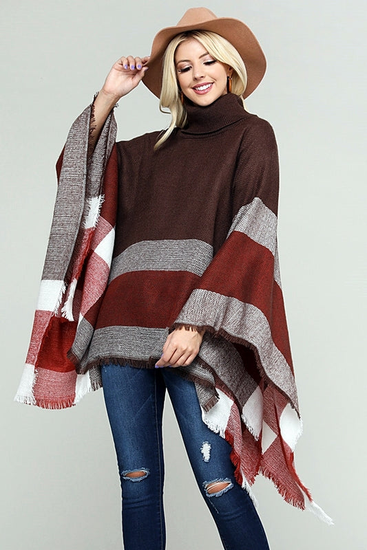 Women Pull over color-blocked poncho SHA-3151-Mocha-