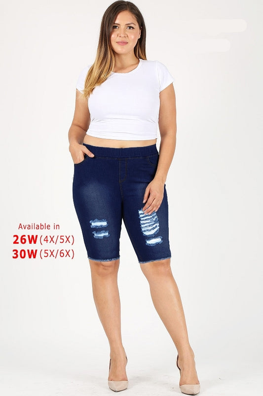 4X to 6X Plus Size Pull-on Super Stretch distressed Bermudas shorts TBB-3001