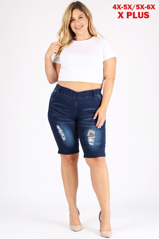 4X to 6X Plus Size Pull-on Super Stretch distressed Bermudas shorts TBB-3002