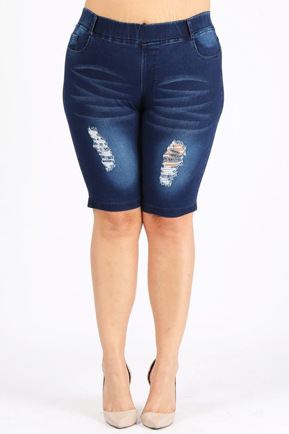 4X to 6X Plus Size Pull-on Super Stretch distressed Bermudas shorts