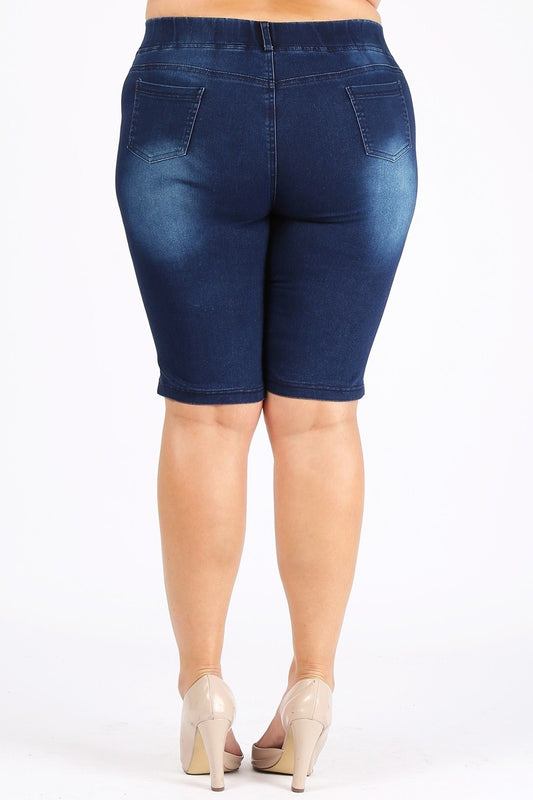 4X to 6X Plus Size Pull-on Super Stretch distressed Bermudas shorts