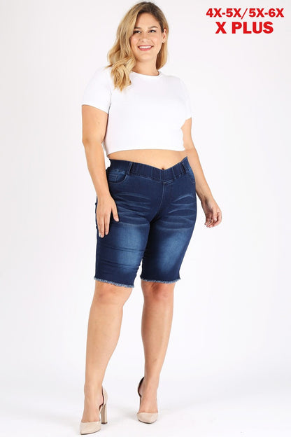 4X to 6X Plus Size Pull-on Super Stretch distressed Bermudas shorts