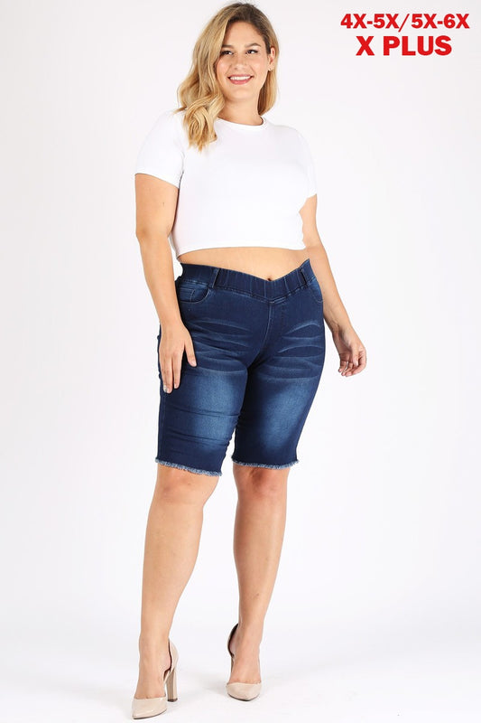 4X to 6X Plus Size Pull-on Super Stretch distressed Bermudas shorts TBB-3004
