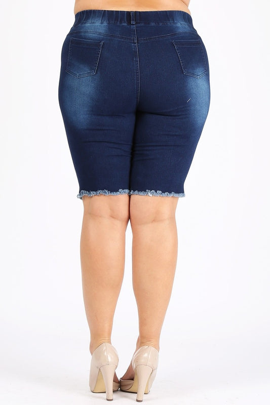 4X to 6X Plus Size Pull-on Super Stretch distressed Bermudas shorts