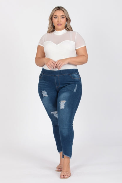 Plus Size Mid-rise blue Denim Jeggings pants