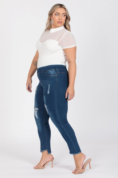 Plus Size Mid-rise blue Denim Jeggings pants