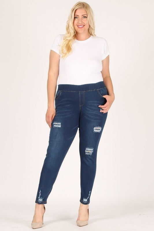 Plus Size Mid-rise Distressed denim Jeggings TYEP-7207