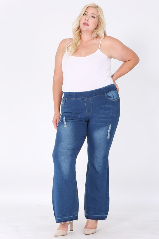 Pull-on drop-hem flared Jeggings TYEW-408