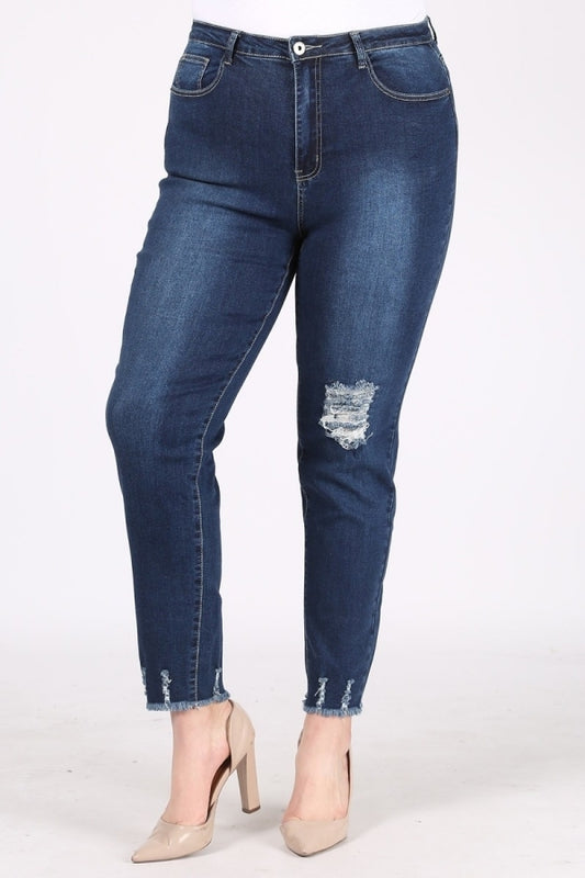 Plus Size Mid-rise distressed denim jeans VTR-203