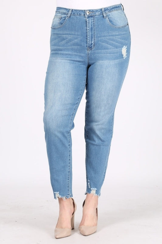 Plus Size Mid-rise distressed denim jeans VTR-204